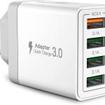 Chargeur USB 4 ports, Charge rapide, Chargeur rapide 3.0 33W 6A, universel, blanc