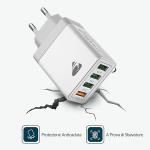 Chargeur USB 4 ports, Charge rapide, Chargeur rapide 3.0 33W 6A, universel, blanc