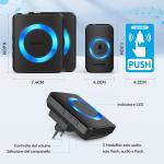 Sonnerie Sans Fil, Sans Fil, 60 Sonneries, Indicateurs LED, 400 mètres, Fonctionnement à grande distance, 5 Volumes Sélectionnables