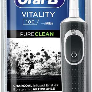 Oral-b vitality 100 spazzolino elettrico pure clean 1 spazzolino nero 1 testina con setole al carbone