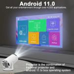 4K Projektor, Android 11, HY300, h713, 200ANSI, BT5.0, 1280 x 720P, WLAN, 180-Grad-Neigungsfunktion, 130 Zoll, Heimkino, tragbarer Projektor