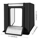 Studio photo portable, fond interchangeable, lumières LED réglables, 60 x 60 x 60cm