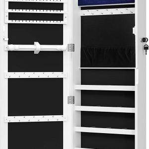 Armadio porta gioielli bigiotteria da appendere con specchio montaggio a parete 119 x 35 x 9 cm, con luci led