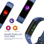 Smartwatch, wasserdichte Herzfrequenz-Smartwatch, Kalorien, Schrittzähler, SMS, Telefon, Ehrenband 5, blau
