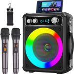 Karaoké portable, haut-parleur Bluetooth portable avec 2 microphones sans fil, système de sonorisation pour adultes et enfants avec lumières LED