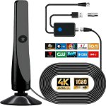 Antenne TV numérique, puissante antenne HDTV interne externe avec amplificateur, réception 360° de 50 miles antenne TV, prise en charge 4K 1080P, TV DVB-T2 VHF UHF, câble coaxial 5M