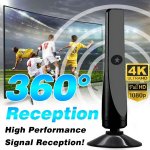 Antenne TV numérique, puissante antenne HDTV interne externe avec amplificateur, réception 360° de 50 miles antenne TV, prise en charge 4K 1080P, TV DVB-T2 VHF UHF, câble coaxial 5M