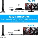 Antenne TV numérique, puissante antenne HDTV interne externe avec amplificateur, réception 360° de 50 miles antenne TV, prise en charge 4K 1080P, TV DVB-T2 VHF UHF, câble coaxial 5M