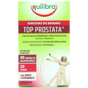 Top Prostata ist ein Nahrungsergänzungsmittel aus Zink und Vitamin E, 40 Kapseln, glutenfrei, Equilibra
