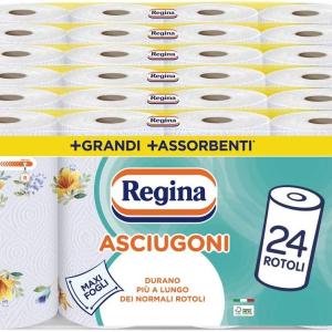 Asciugoni Regina Carta Cucina 24 Rotoli a 2 veli, Carta 100% certificata FSC