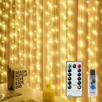 Decorazione natalizia, Tenda a Filo di rame, 300 led luce bianco caldo, caricamento Usb, con telecomando