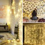 Decorazione natalizia, Tenda a Filo di rame, 300 led luce bianco caldo, caricamento Usb, con telecomando