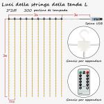 Decorazione natalizia, Tenda a Filo di rame, 300 led luce bianco caldo, caricamento Usb, con telecomando
