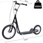 Scooter en acier pour enfants avec grandes roues et freins, noir, Homcom