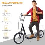 Scooter en acier pour enfants avec grandes roues et freins, noir, Homcom