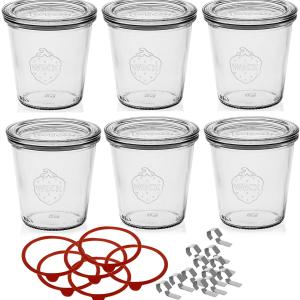 Weck Vasetto 290 ml con Coperchio da 80 mm, Completi di Guarnizione e Clips, Scatola da 6 Pezzi, Vetro, Trasparente