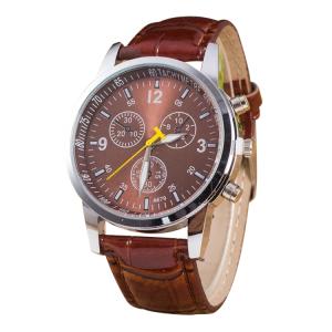 Luminous, Montre à cadran rond, à trois fonctions 3, bracelet en cuir, pour homme, marron