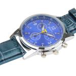 Luminous, Montre à cadran rond, à trois fonctions 3, bracelet en cuir, pour homme, bleu