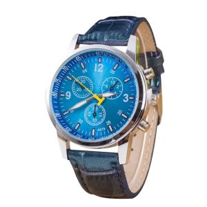 Luminous, Montre à cadran rond, à trois fonctions 3, bracelet en cuir, pour homme, bleu